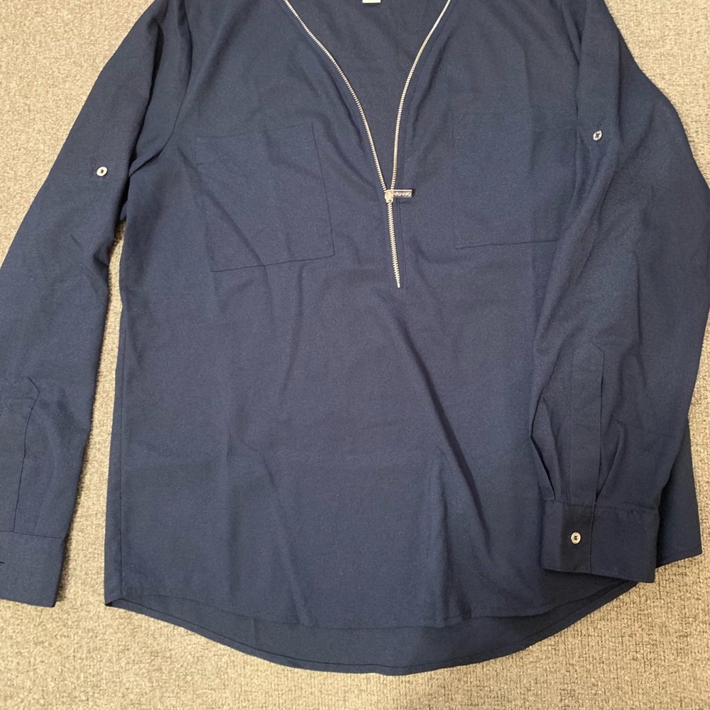 Calvin Klein Navy Blouse with Zipper Detail